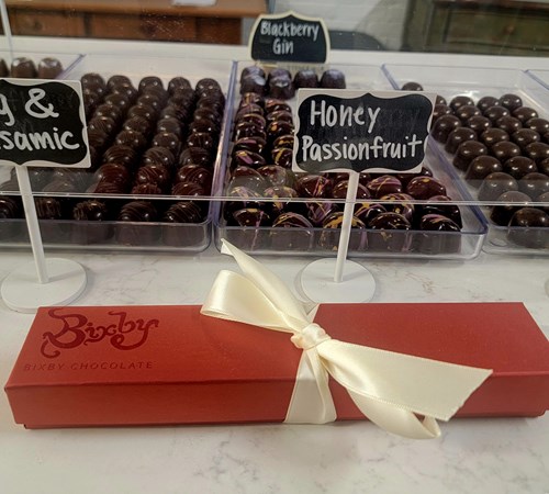 Chocolate bar and assortment at Bixbys Chocolate shop