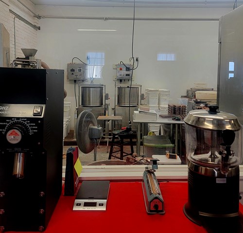 Window to watch chocolate production at Bixbys